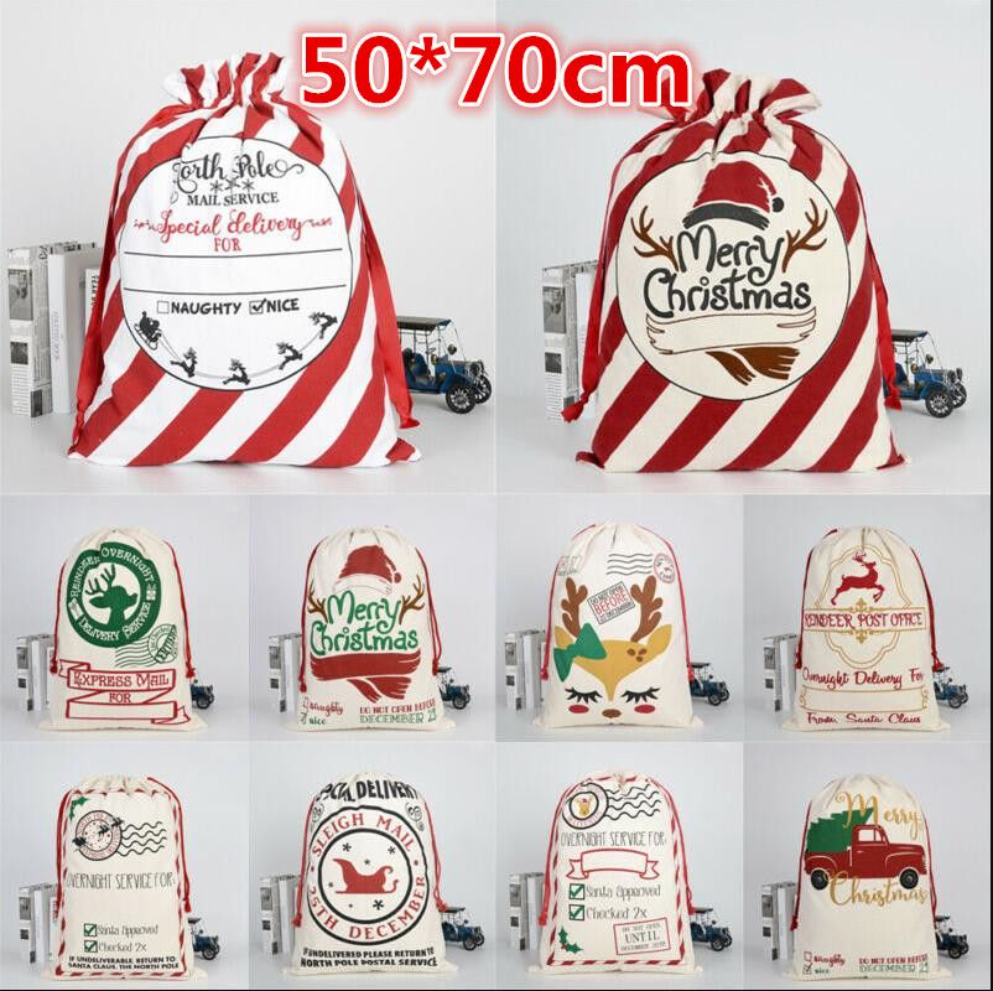 Large Christmas Stockings Bags Sac Hessian Santa Sack Decoration Candy Present Storage Drawstring 50x70CM wly935