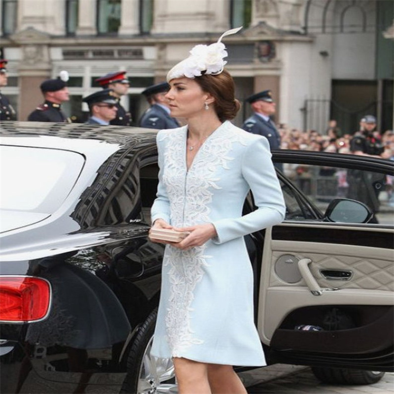 Kate Middleton mother of the bride dress with jacket Duchess of Cambridge Lace Light Sky Blue prom Dresses Occasion Outfit