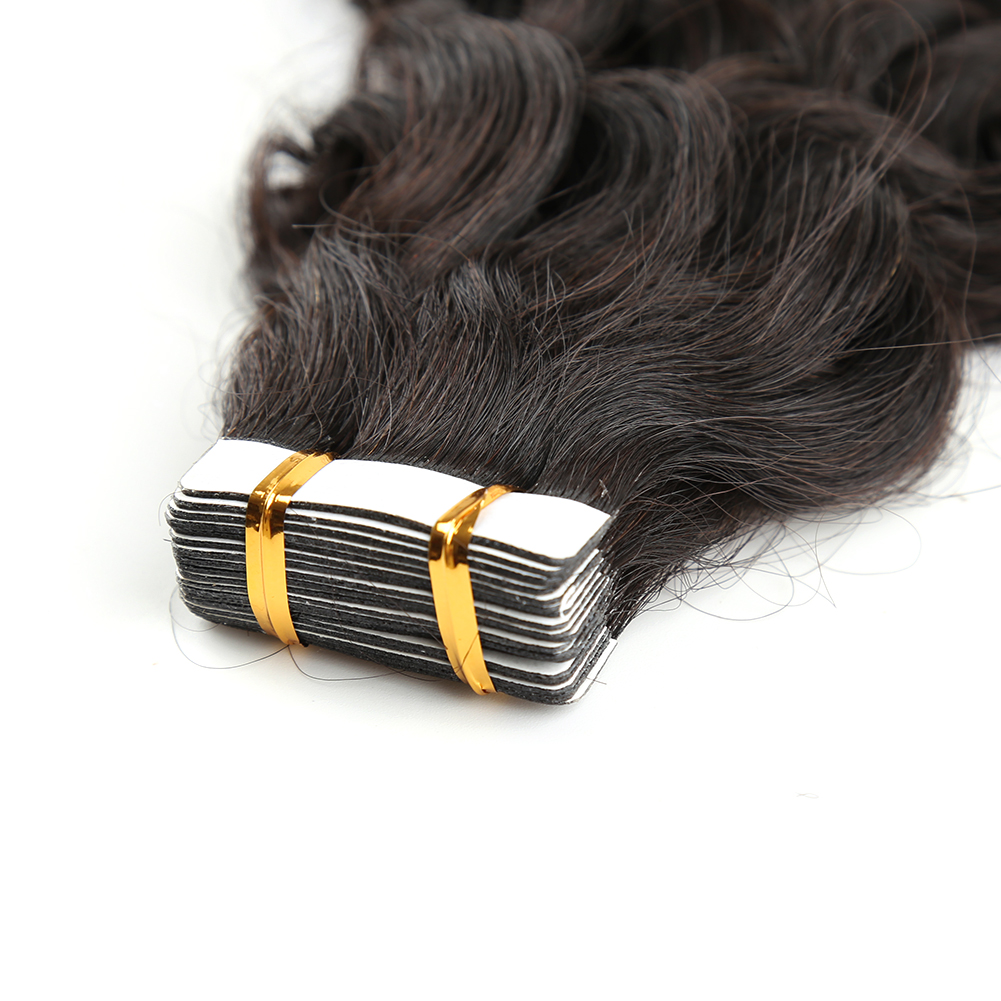 Tape in Human Hair Extensions Curly Wave Natural Black 50g Seamless Skin Weft Glue in Silky Hairpieces 20pcs/pack with Double Side Tapes for Women SAL