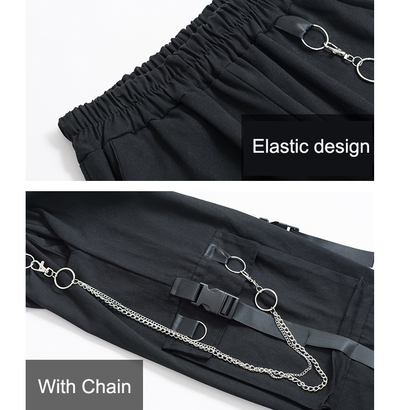 Gothic Women Cargo Pants Black Joggers High Waisted Harajuku Harem Pants Punk Goth Techwear Chain Trousers Female Hip Hop 220328