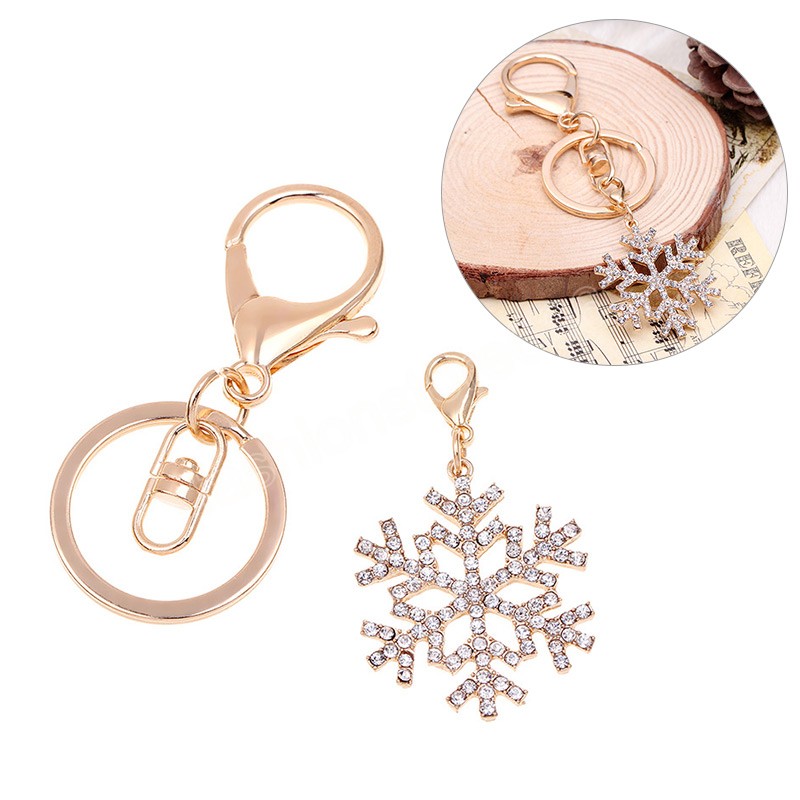 Christmas Snowflake Pendant Keychain Fashion Trinket Gifts for Men Women Car Key Ring Accessories Rhinestone Snowflake Keyfob