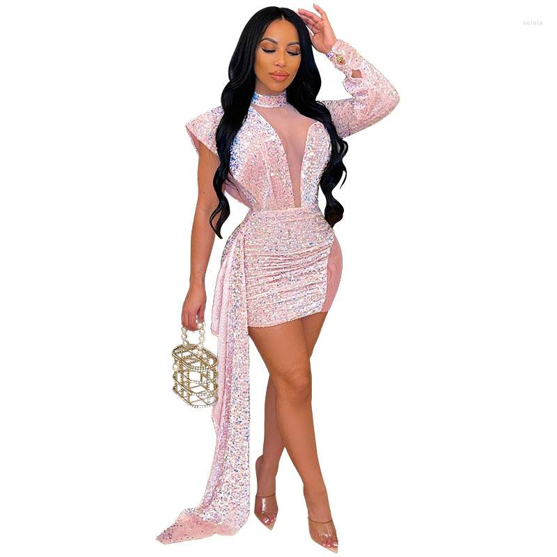 Casual Dresses Sparkle Sequins Charming Women Evening Dress Party High Neck One Long Sleeves Mesh Patchwork Sexy Nightclub, Sky blue
Casual Dresses Sparkle Sequins Charming Women Evening Dress Party High Neck One Long Sleeves Mesh Patchwork Sexy Nightclub, Sky blue