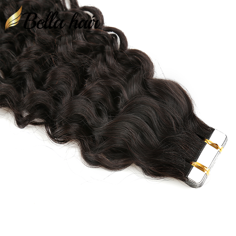 Tape in Human Hair Extensions Curly Wave Natural Black 50g Seamless Skin Weft Glue in Silky Hairpieces 20pcs/pack with Double Side Tapes for Women SAL