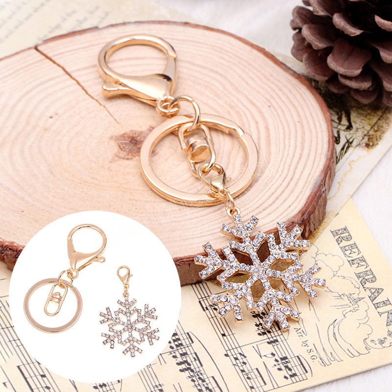 Christmas Snowflake Pendant Keychain Fashion Trinket Gifts for Men Women Car Key Ring Accessories Rhinestone Snowflake Keyfob