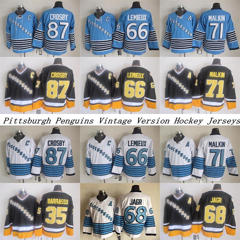 College wear Pittsburgh Penguins CCM Vintage jerseys 66 LEMIEUX 71 MALKIN 87 CROSBY 35 BARRASSO 68 JAGR Men's Hockey Jersey, White
College wear Pittsburgh Penguins CCM Vintage jerseys 66 LEMIEUX 71 MALKIN 87 CROSBY 35 BARRASSO 68 JAGR Men's Hockey Jersey, White