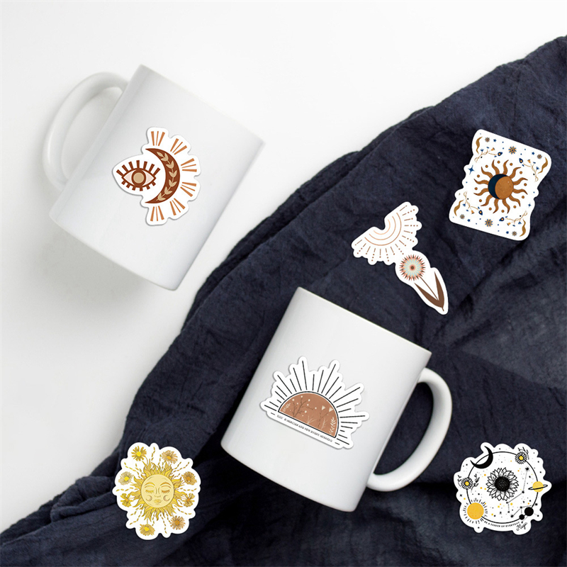 50PCS Cute Bohemian Sun Moon Flowers Stickers Aesthetic Laptop Guitar Phone Scrapbook Luggage Wall Cartoon Sticker