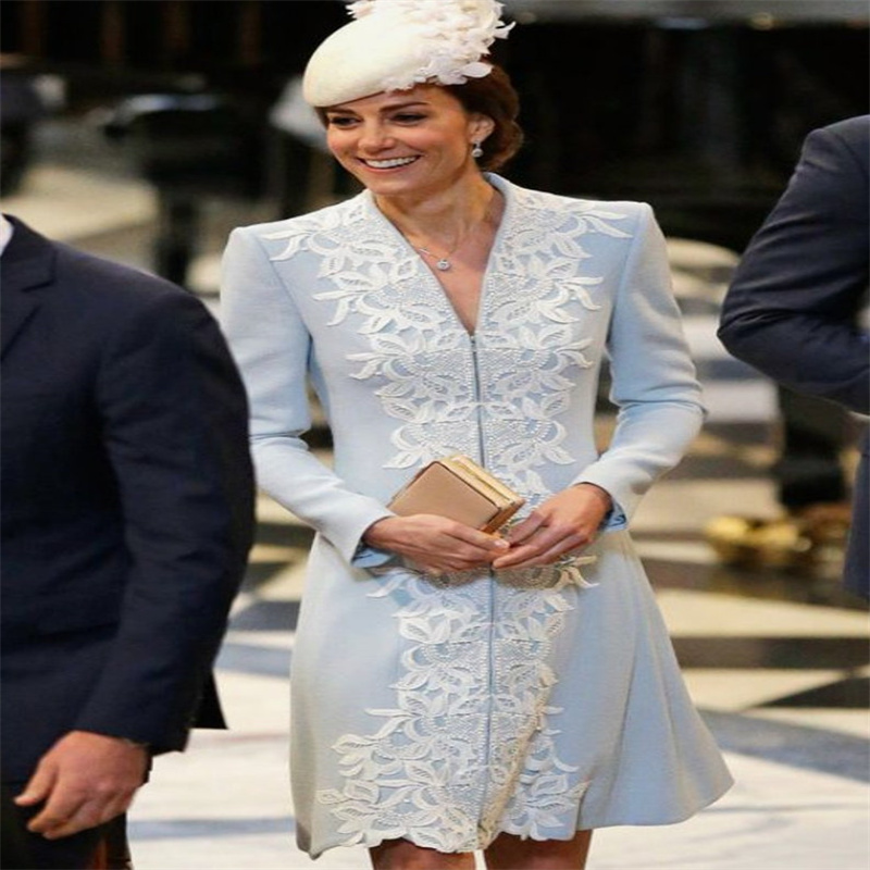 Kate Middleton mother of the bride dress with jacket Duchess of Cambridge Lace Light Sky Blue prom Dresses Occasion Outfit