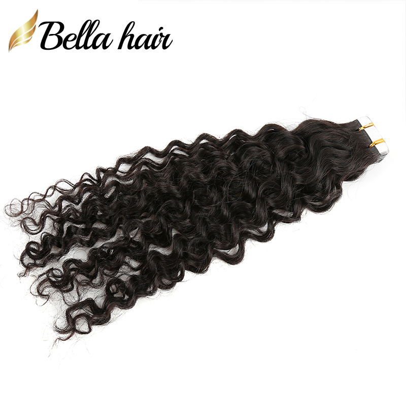 Tape in Human Hair Extensions Curly Wave Natural Black 50g Seamless Skin Weft Glue in Silky Hairpieces 20pcs/pack with Double Side Tapes for Women SAL
