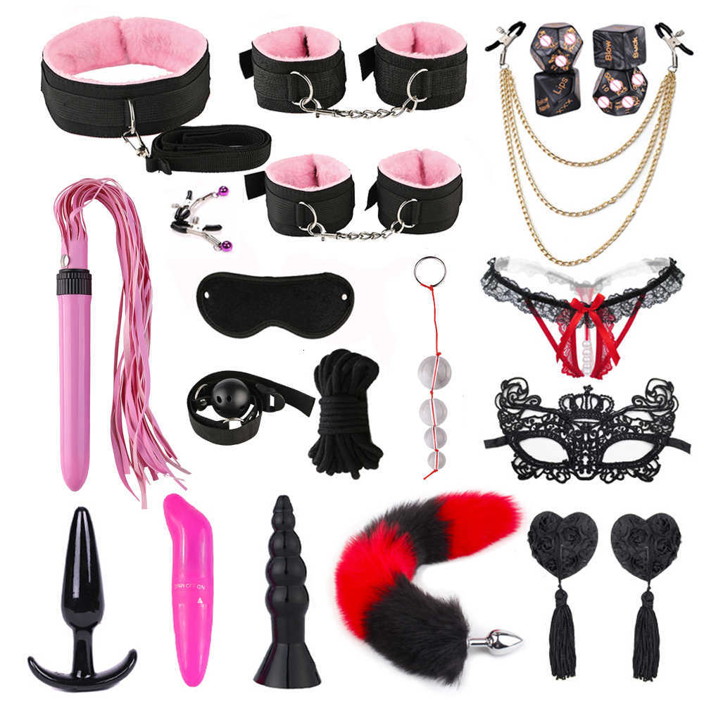 Accessoires de bondage exotiques BDSM Bondage Toys for Couples RESTRINTS SET Anal Pild Vibrator Handles de vibrat