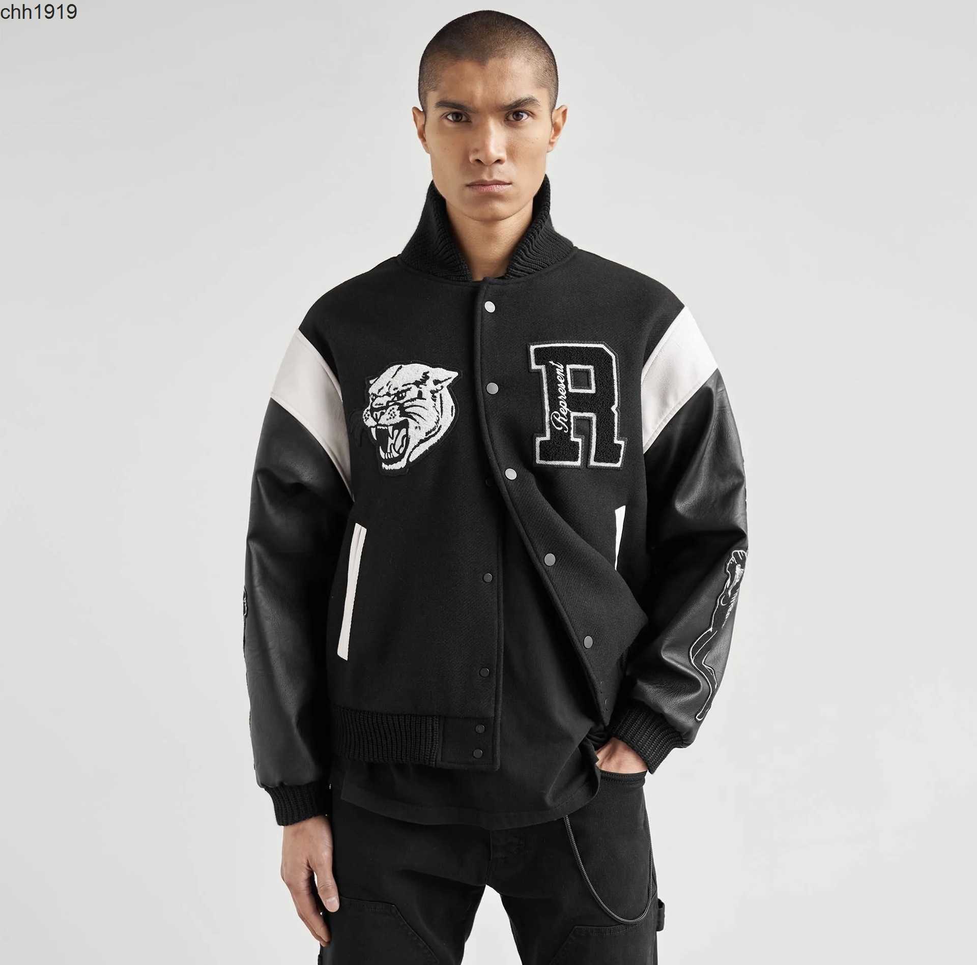 Designer SOGD REPRESENT Woolen Fabric Leather Sleeve Panel Embroidery Polo Neck Bomber Jacket for Men and Women, Black
Designer SOGD REPRESENT Woolen Fabric Leather Sleeve Panel Embroidery Polo Neck Bomber Jacket for Men and Women, Black