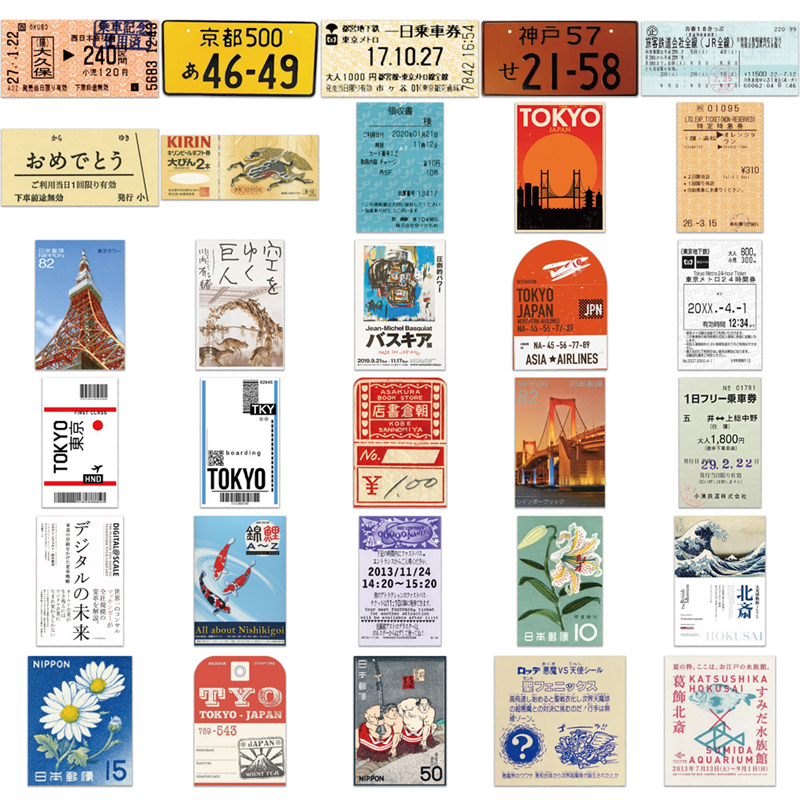 60pcs Tokyo Travel Souvenir Tickets Stickers Vintage Japan Ticket Graffiti Stickers Cartoon Decals Kids Toy DIY Suitcase Scrapbook Phone Laptop Sticke