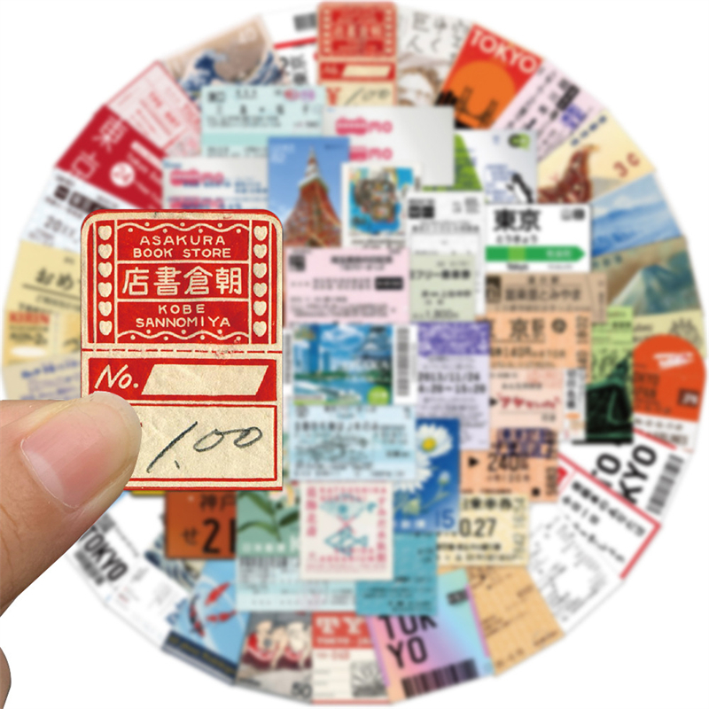 60pcs Tokyo Travel Souvenir Tickets Stickers Vintage Japan Ticket Graffiti Stickers Cartoon Decals Kids Toy DIY Suitcase Scrapbook Phone Laptop Sticke