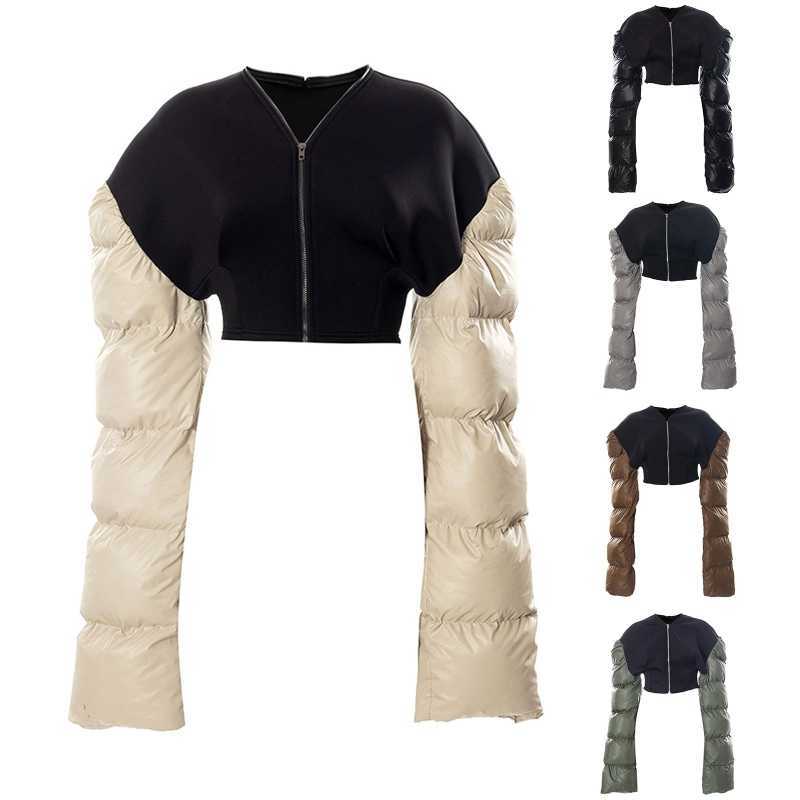 Short Color Matching V Collar Down Jacket Women' Autumn and Winter All-match Keep Warm Long Sleeve Bread Coat Women G220928, Black fighting brow
Short Color Matching V Collar Down Jacket Women' Autumn and Winter All-match Keep Warm Long Sleeve Bread Coat Women G220928, Black fighting brow