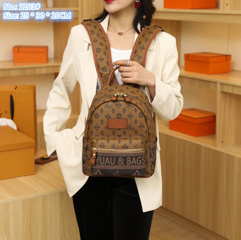 Wholesale ladies shoulder bags 3 colors elegant atmosphere printing fashion backpack vertical contrast leather handbag multi-layer western messenger bag 2203#