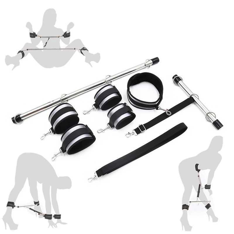 Masseur Bondage Toys Adulte Game Restraine Corgèche Metal Spreater Bar Bond Bondage Set avec manche à la cheville Colli
