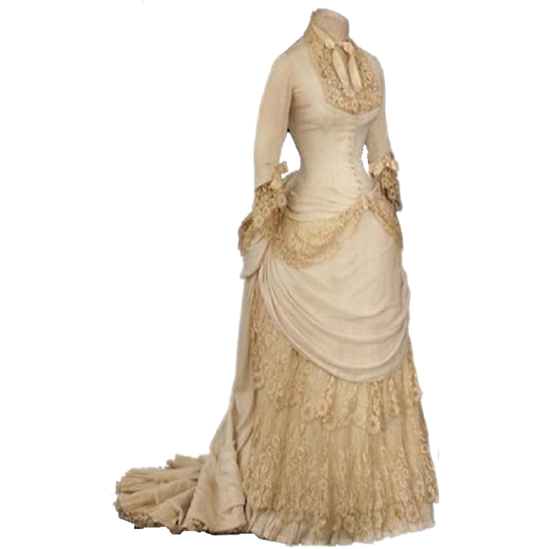 Vintage Victorian Bustle Wedding Dress Scarlett Civil War 1820S Formal Bridal Gowns V-Neck Long Sleeves Lace Appliqued Reception Robes De Mariee 2023