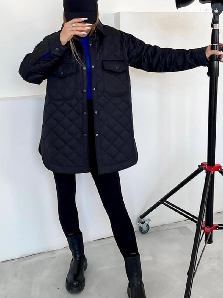 Jackets Women's Winter Jacket Super Single-Breasted Lapel Long Green Loose Warm Plaid Top Casual Streetwear Quilted Coats Female B4