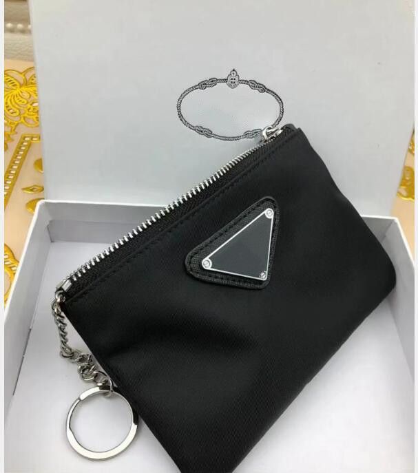luxury designer key chain nylon canvas pouch men women mini wallets keychains black zip pocket purse lover card holders keyring pradaly BW85