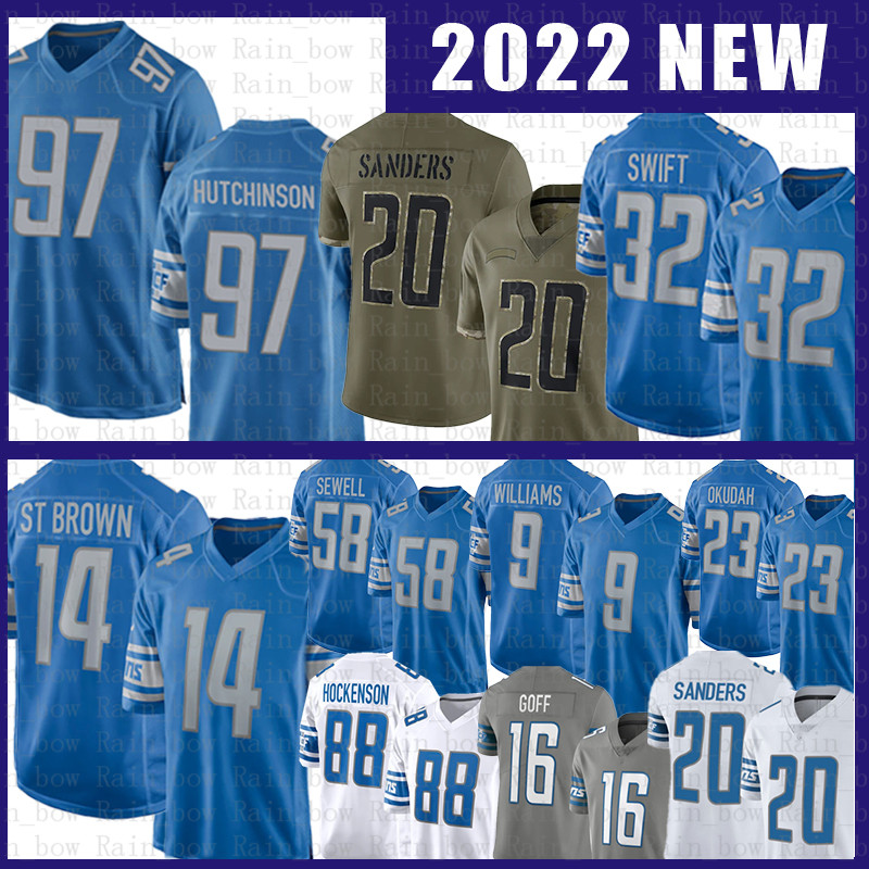 

Barry Sanders Football Jersey Aidan Hutchinson Amon-Ra St. Brown Jameson Williams Jared Goff D'Andre Swift Penei Sewell T.J. Hockenson Malcolm Rodriguez Jack Fox Ragnow, Mens jersey(xs)