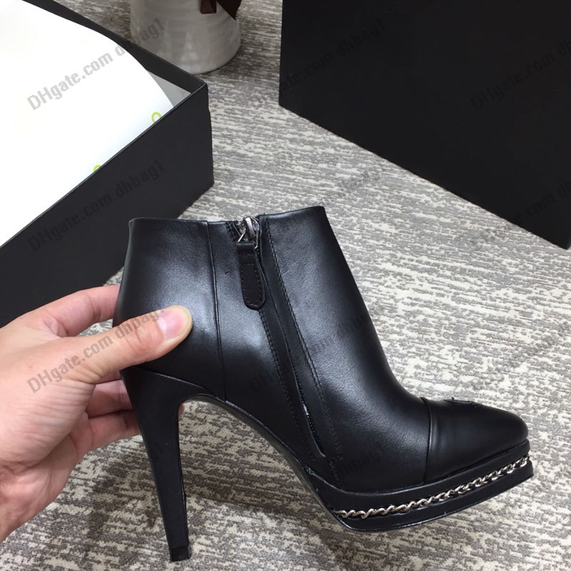 Womens Ankle Boots Goatskin High Heel 10cm Dress Shoe Pointed Toes With Chain Zipper Platform Shoes Classic Black Designer Chelsea Knee Boot Fashion Casual Shoes
Womens Ankle Boots Goatskin High Heel 10cm Dress Shoe Pointed Toes With Chain Zipper Platform Shoes Classic Black Designer Chelsea Knee Boot Fashion Casual Shoes