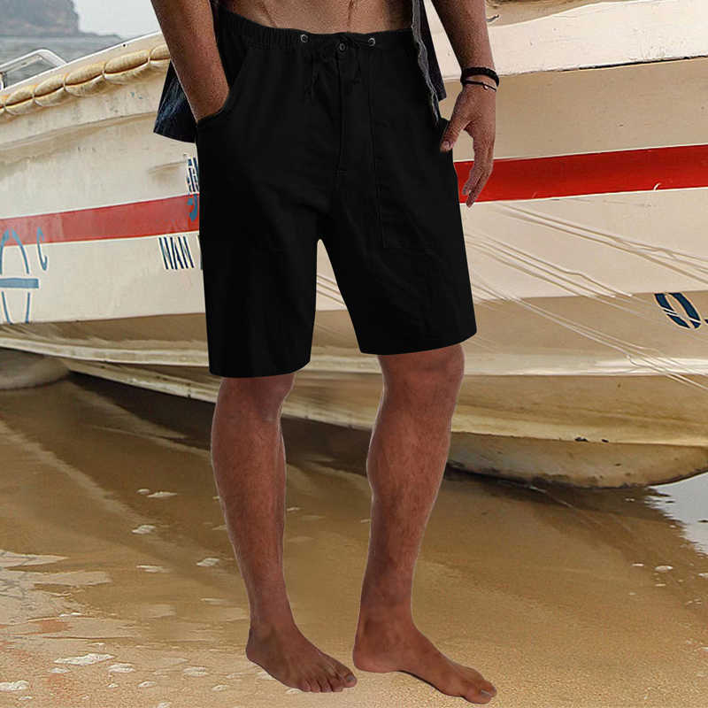 Men's Shorts Casual Drawstring Tie-up Waist Short Pant Men Summer Fashion Solid Color Autumn Mens Clothing Vintage Pattern Print G221012