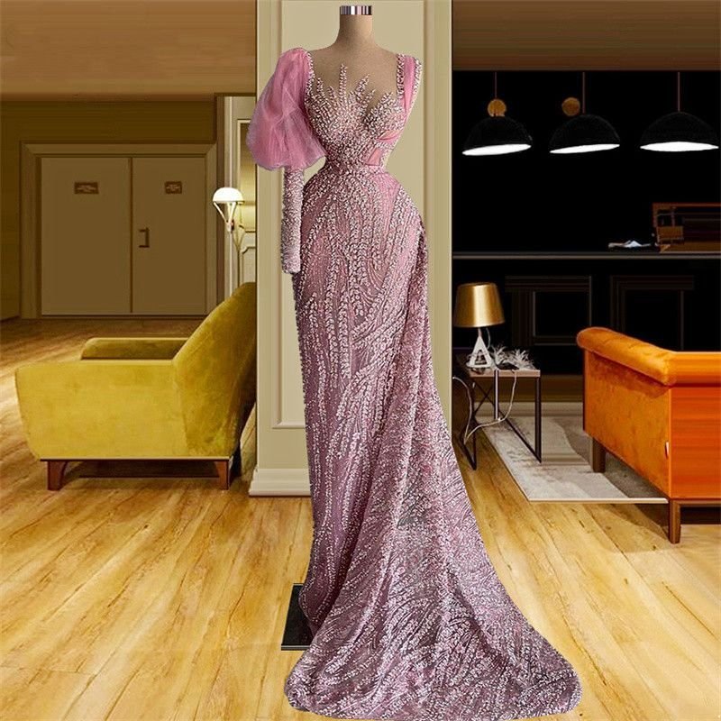 Plus Size Prom Princess One Long Sleeve V Neck 3D Lace Appliques Sequins Beaded Evening Dresses or Length Party Gowns Custom Made