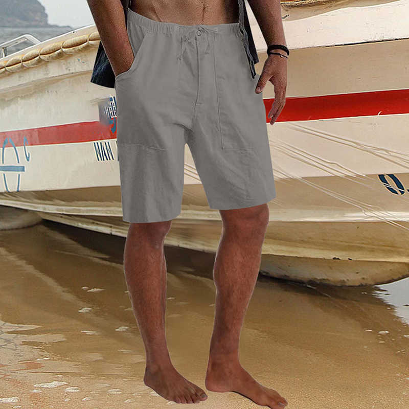 Men's Shorts Casual Drawstring Tie-up Waist Short Pant Men Summer Fashion Solid Color Autumn Mens Clothing Vintage Pattern Print G221012