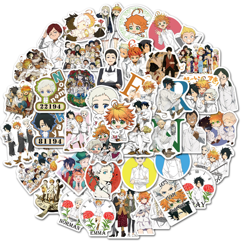 50Pcs Anime The Promised Neverland Stickers Emma Norman Ray Don Graffiti Kids Toy Skateboard car Motorcycle Bicycle Sticker Decals Wholesale