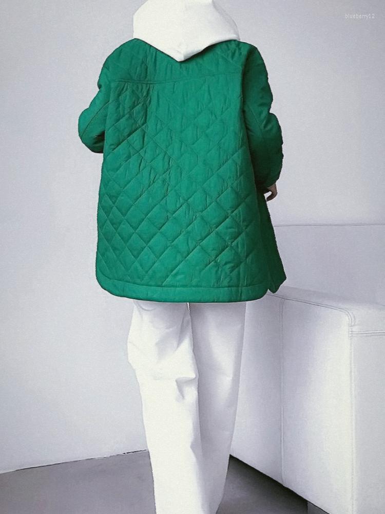 Jackets Women's Winter Jacket Super Single-Breasted Lapel Long Green Loose Warm Plaid Top Casual Streetwear Quilted Coats Female B4