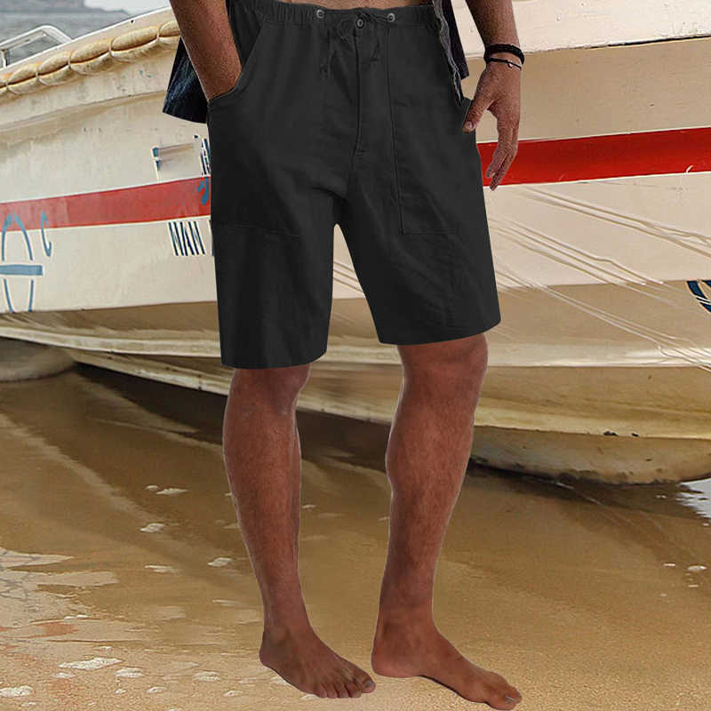 Men's Shorts Casual Drawstring Tie-up Waist Short Pant Men Summer Fashion Solid Color Autumn Mens Clothing Vintage Pattern Print G221012