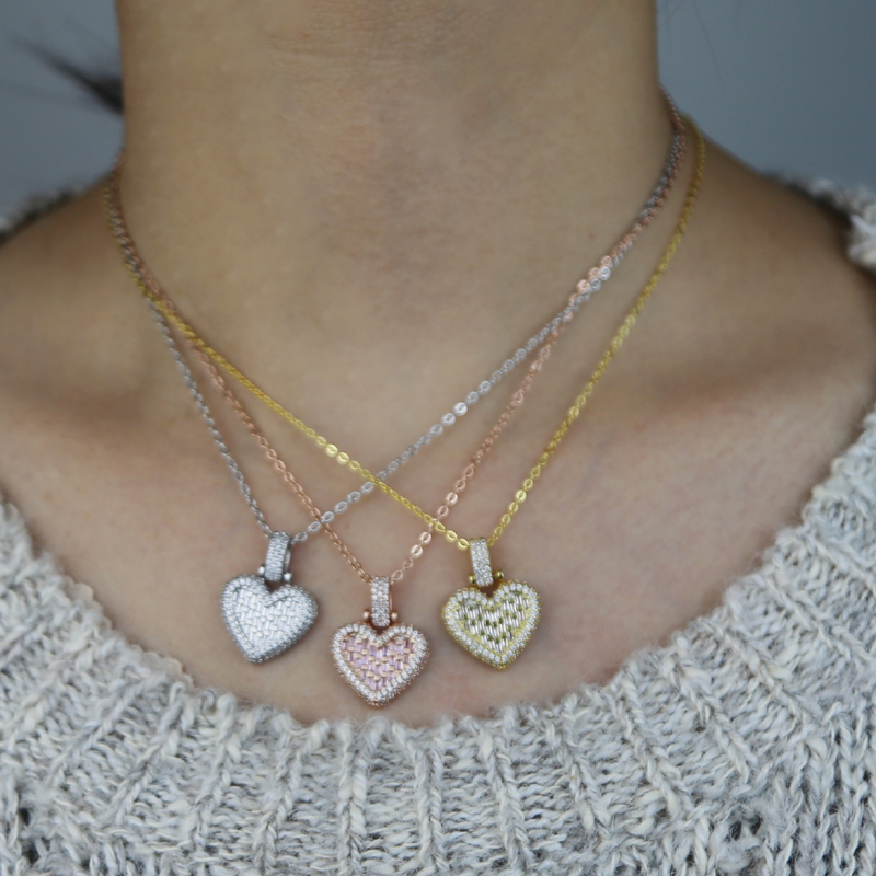 Iced Out Bling 5A CZ Heart pendant crystal Tennis Chain Fashion Necklace jewelry for women lady wedding party drop ship