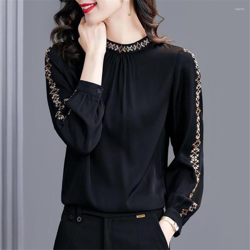 Women's Blouses Autumn High-End Temperament Embroidery Imitation Silk Long Sleeve O-Neck Splice Loose Tops Blusas MM1251, Black
Women's Blouses Autumn High-End Temperament Embroidery Imitation Silk Long Sleeve O-Neck Splice Loose Tops Blusas MM1251, Black