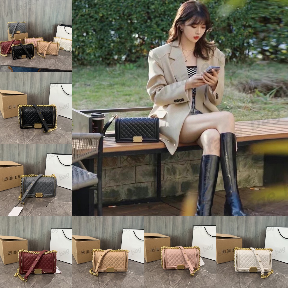BOY chain bag PM 25CM Women Beboy mouth cover Purse fashion shoulder handbag grain leather Crossbody lebow quilted Diamond Lattice Tote A67085 A67086
BOY chain bag PM 25CM Women Beboy mouth cover Purse fashion shoulder handbag grain leather Crossbody lebow quilted Diamond Lattice Tote A67085 A67086