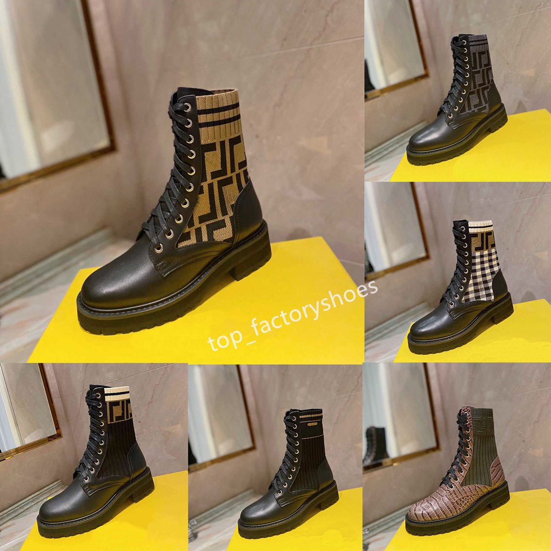 Designer Women Shoes Brown FF Zucca Boots Knitted Sockstyle Flats Ankle Boots Rockoko Logo Jacquard Stretchknit Leather Combat Booties
Designer Women Shoes Brown FF Zucca Boots Knitted Sockstyle Flats Ankle Boots Rockoko Logo Jacquard Stretchknit Leather Combat Booties