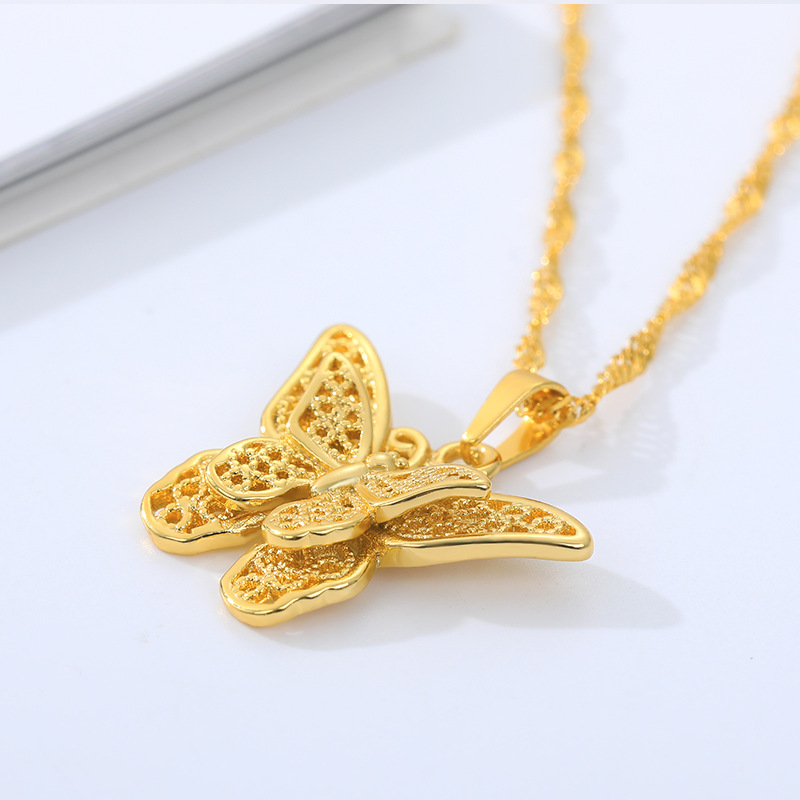 Stainless Steel Hollow Butterfly Pendant Necklace 18K Real Gold Plated Classic Jewelry