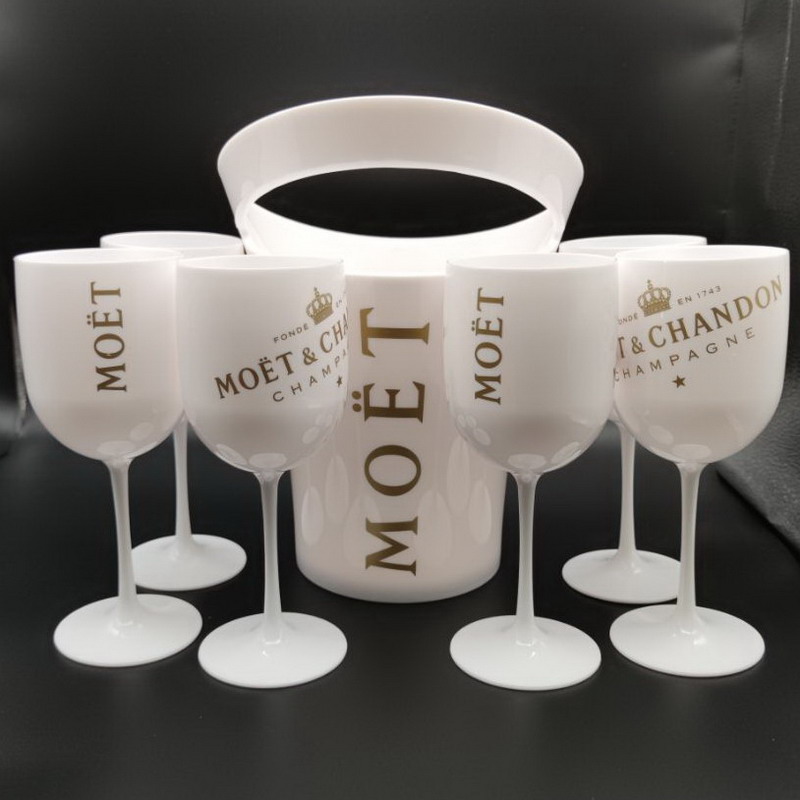 Black Plastic Bucket and Wine Glasses Champagne Flutes Party Cooler Sets Beer Cooler Cocktail Cup White Cabinet Glass
