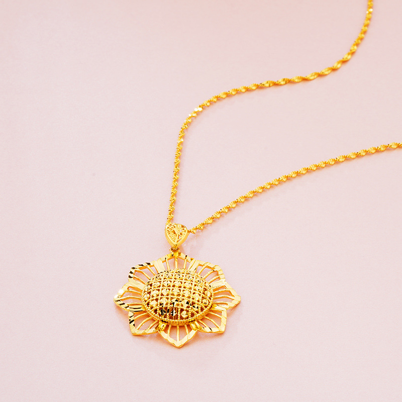 Bling Sunflower Pendant Necklace Real Gold Plated Jewelry Women Christmas Gift