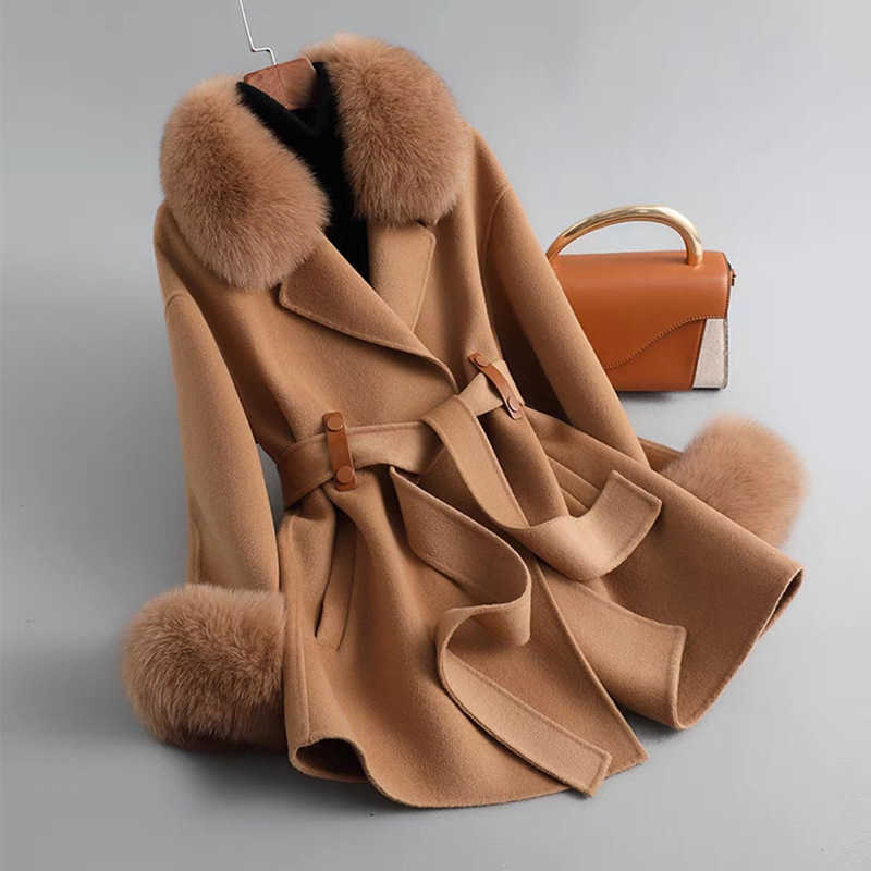 Women's Fur Autumn/Winter fox fur collar high-end double-sided real wool coat Women's long woolen jacket L221013, Black
Women's Fur Autumn/Winter fox fur collar high-end double-sided real wool coat Women's long woolen jacket L221013, Black