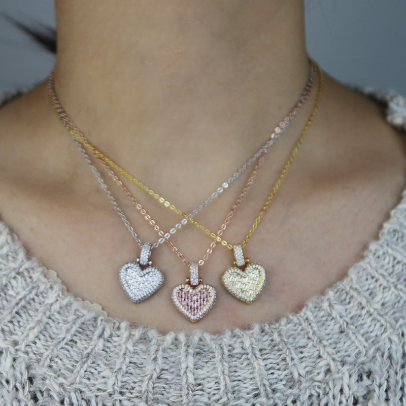 Iced Out Bling 5A CZ Heart pendant crystal Tennis Chain Fashion Necklace jewelry for women lady wedding party drop ship