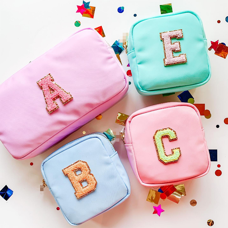 Cosmetic Bags Cases Stock Wholesale Multi Colors Waterproof Nylon Pouch Cosmetic Bag Women Letters Patch DIY Makeup Bag Teens large toiletry bag 22101