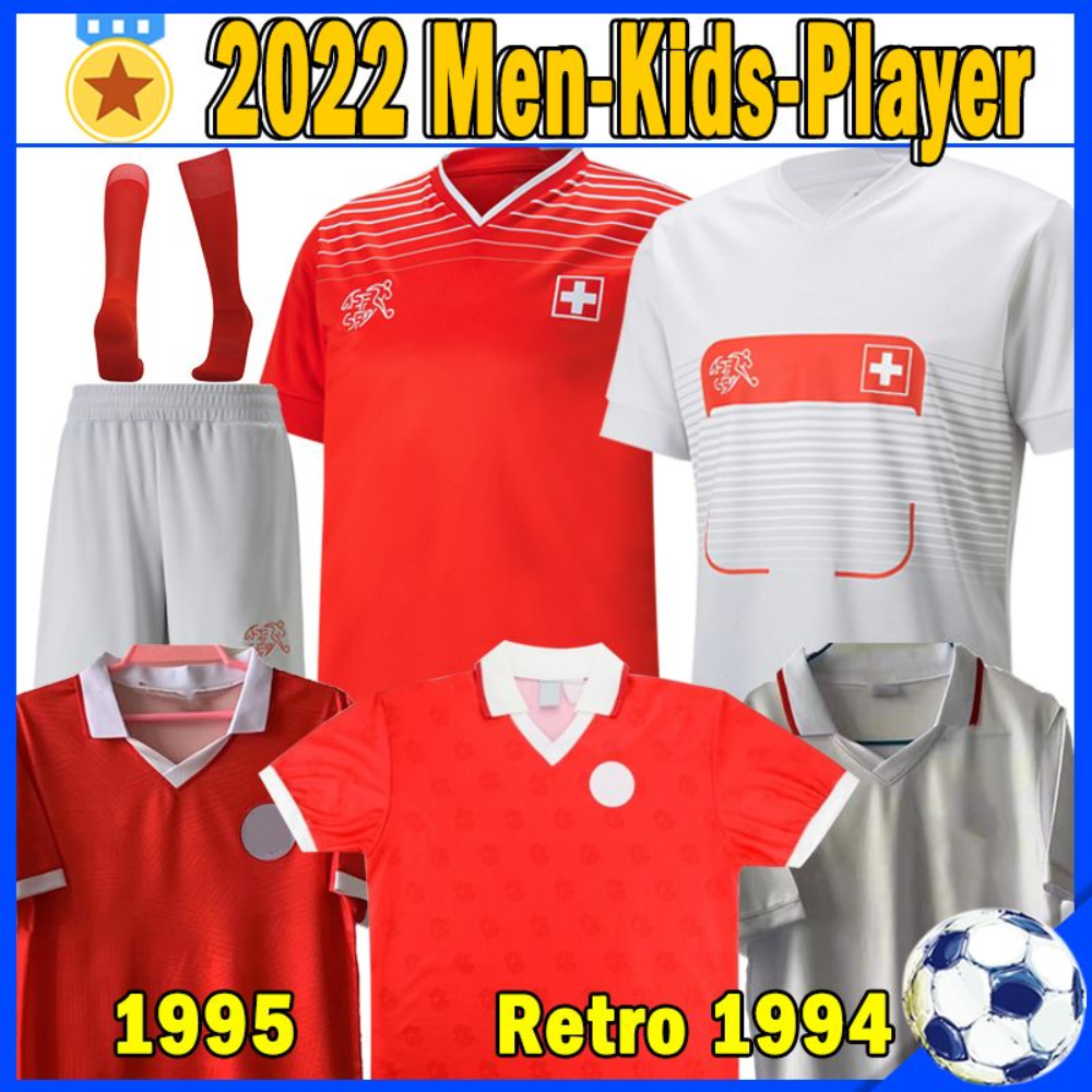 22/23 World Cup Switzerland Soccer Jersey Away retro 94-95 Xhaha Zakaria Akanji Elvedi Rodriguez Maillots de football Uniforms Men national team shirts Thailand, Ruishi 22-23 home patch