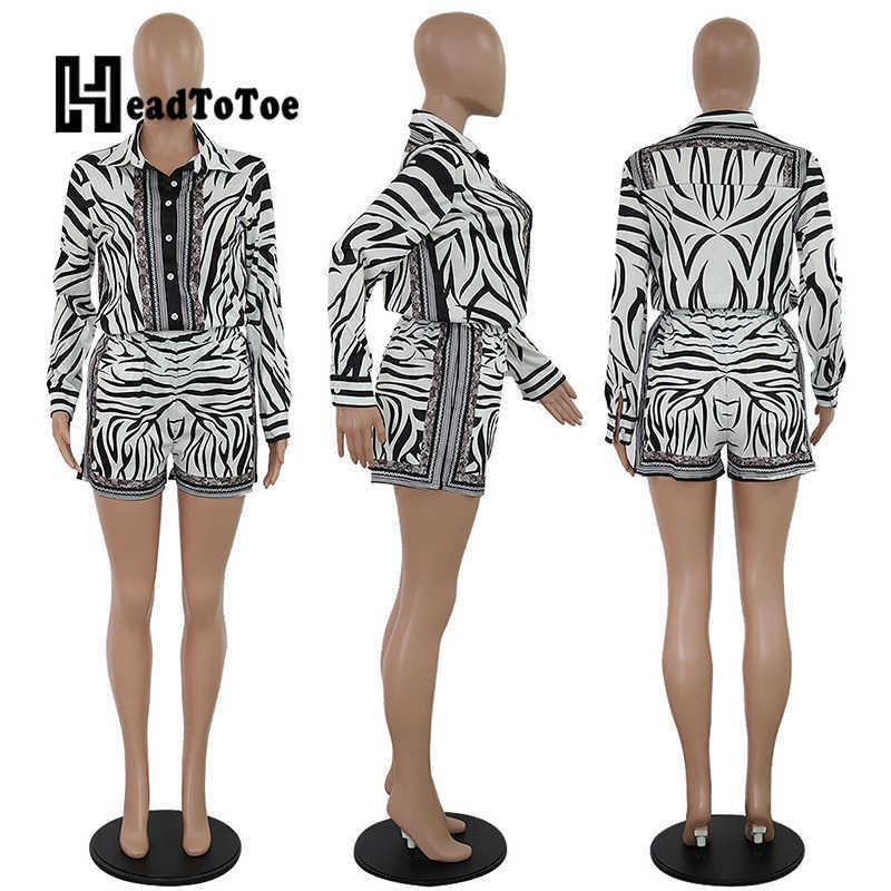 Two Piece Women's Pants Zebra Print Casual Women Two Piece Set Outfits Streetwear Turn Down Collar Long Sleeve Shirt Top Shorts Set T2