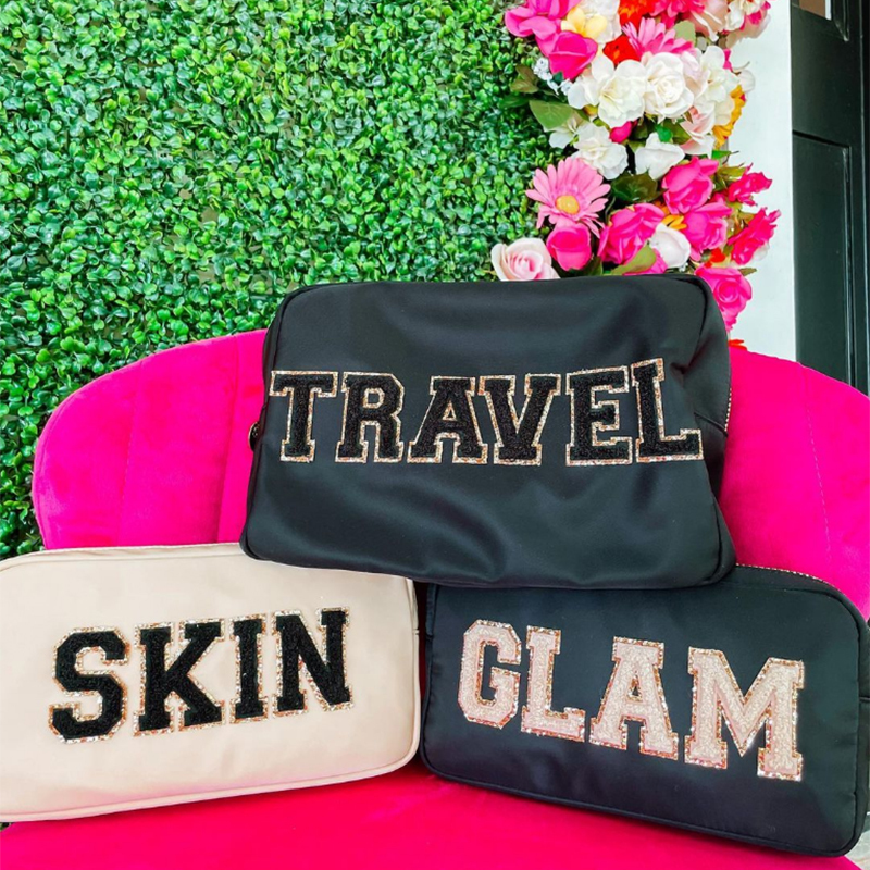 Cosmetic Bags Cases Stock Wholesale Multi Colors Waterproof Nylon Pouch Cosmetic Bag Women Letters Patch DIY Makeup Bag Teens large toiletry bag 22101