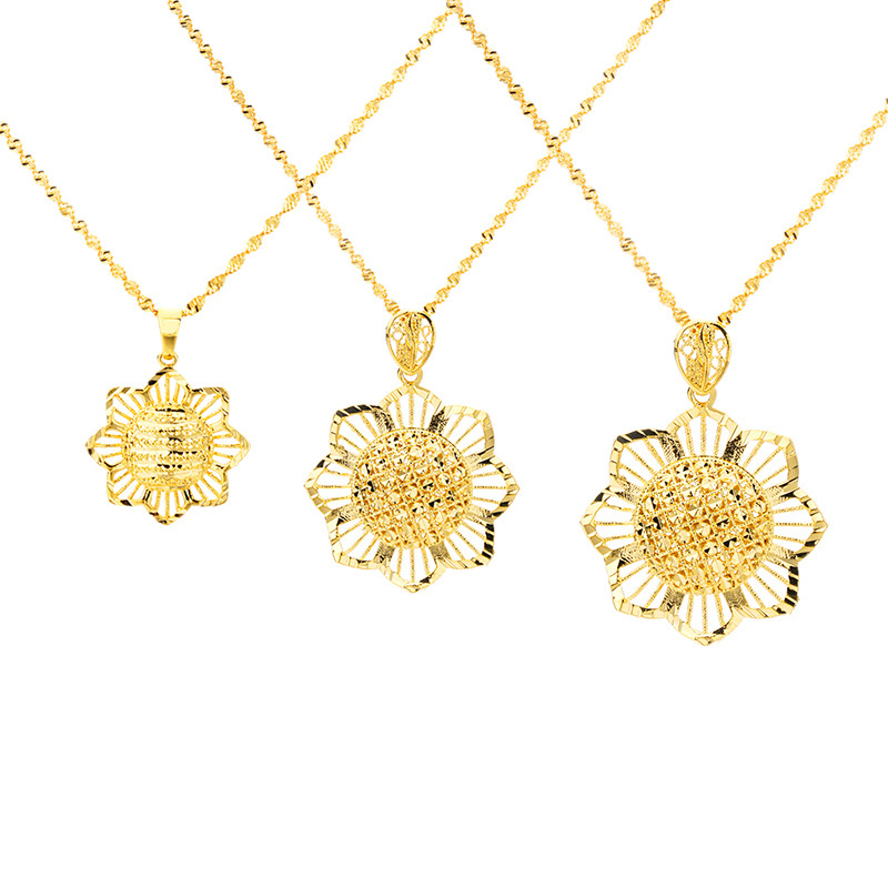 Bling Sunflower Pendant Necklace Real Gold Plated Jewelry Women Christmas Gift