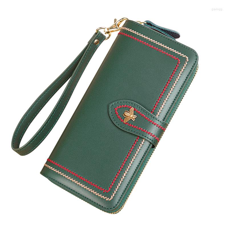 Wallets Genuine Leather Wallet Women Clutch Female Purse Long Money Bag Zipper Coin Bee Wristlet Phone Hasp