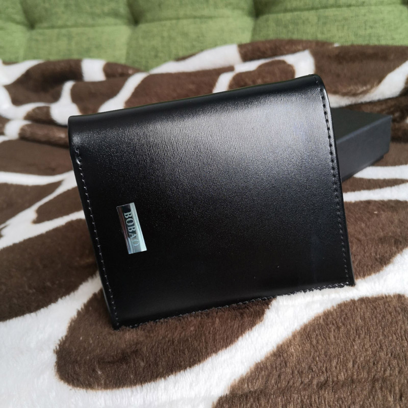 BOBAO Designer Purse Short Wallets For Man Black Leather Wallet Men Coin Pocket Card Holder Bag Box Gifts