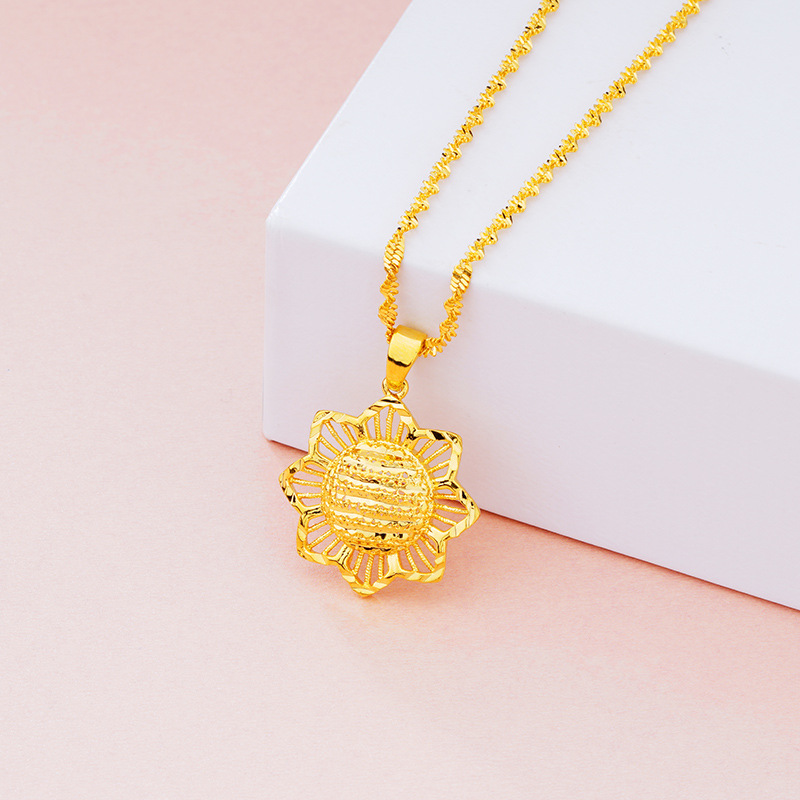 Bling Sunflower Pendant Necklace Real Gold Plated Jewelry Women Christmas Gift