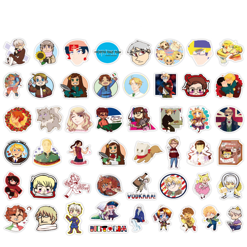 50PCS anime Axis Powers Hetalia Stickers APH Graffiti Kids Toy Skateboard car Motorcycle Bicycle Sticker Decals Wholesale