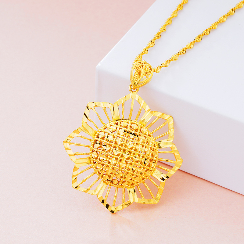 Bling Sunflower Pendant Necklace Real Gold Plated Jewelry Women Christmas Gift