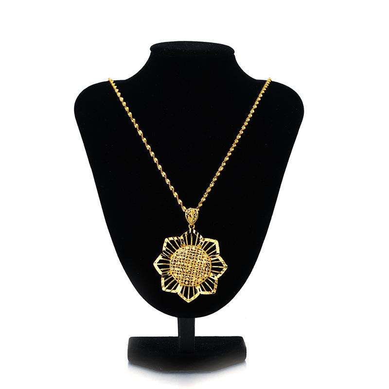 Bling Sunflower Pendant Necklace Real Gold Plated Jewelry Women Christmas Gift